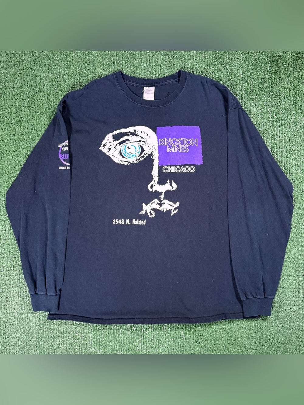 Vintage Gildan Kingston Mines Chicago Long Sleeve T-Shirt XL Black Purple